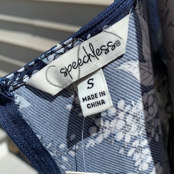 Speechless Juniors Navy/Royal Floral Faux Wrap Dress - Picture 12 of 16